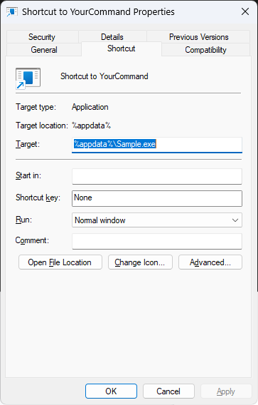 Shortcut Properties Shortcut Properties